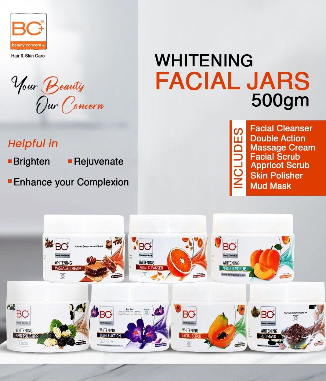 BC+ Beauty Concern Whitening Facial Series Kit (500gm) Pack of 7