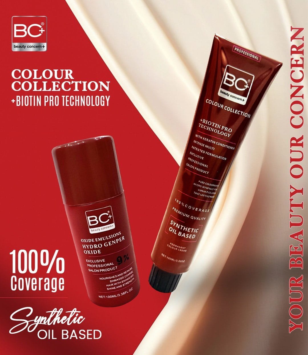 BC+ Beauty Concern Hair Color Cream + Developer (7.7 Warm Velvet Brown)